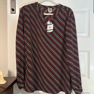 Anne Klein Diagonal Striped V-Neck LS Tunic Top XL NWT